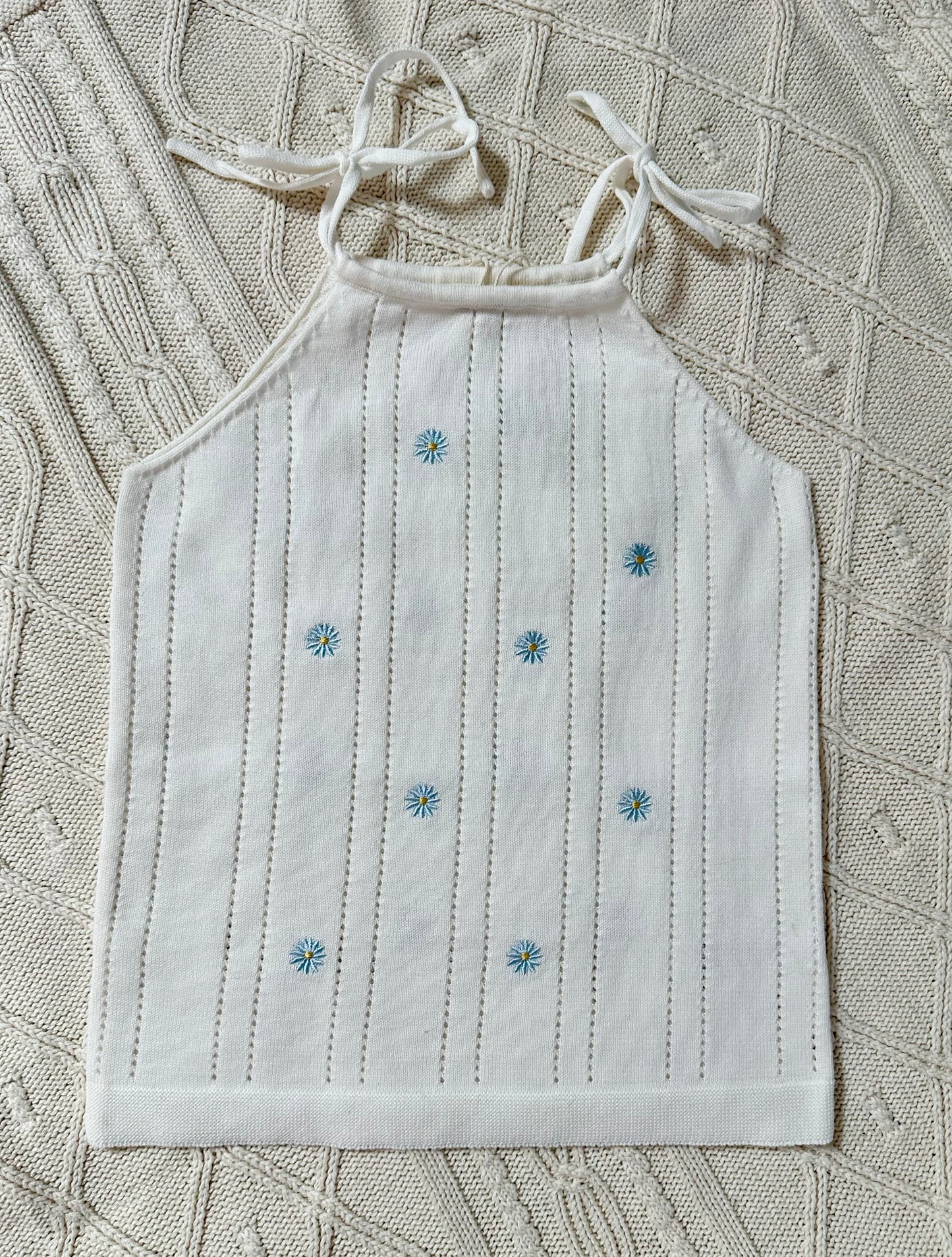 Blue Daisy Tie-Strap Knit Top