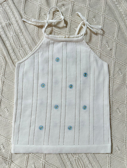 Blue Daisy Tie-Strap Knit Top