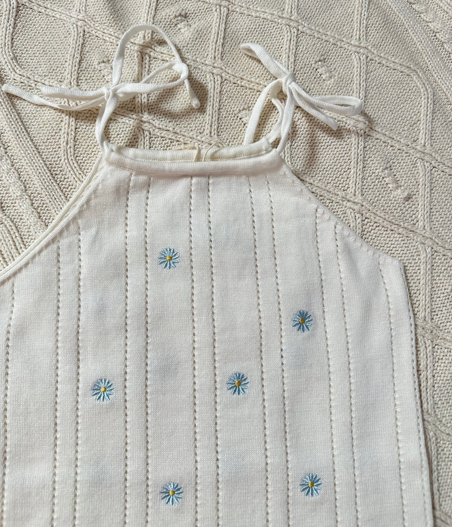 Blue Daisy Tie-Strap Knit Top